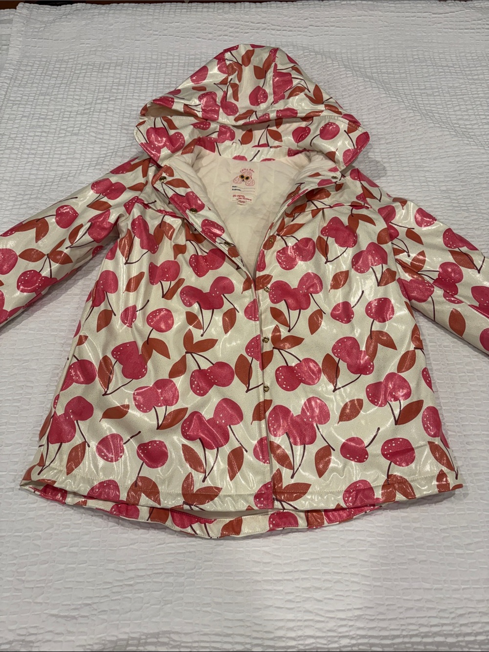 Du Pareil au meme Children's Hooded Raincoat - Pink Cherry Print
Size 10 yrs.